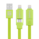 كابل شحن ومزامنة بيانات HAWEEL 1 متر 2 في 1 Micro USB و8 دبابيس إلى USB، كابل 2 في 1 مع موصلين