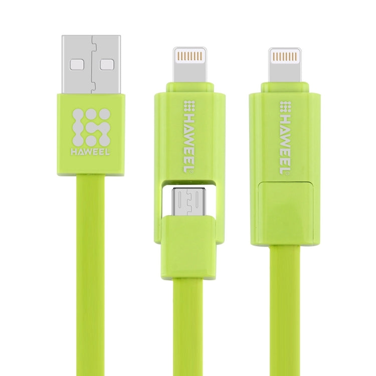 كابل شحن ومزامنة بيانات HAWEEL 1 متر 2 في 1 Micro USB و8 دبابيس إلى USB، كابل 2 في 1 مع موصلين