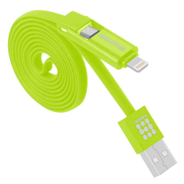 كابل شحن ومزامنة بيانات HAWEEL 1 متر 2 في 1 Micro USB و8 دبابيس إلى USB، كابل 2 في 1 مع موصلين