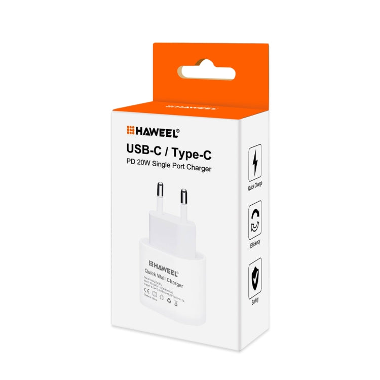 شاحن سفر HAWEEL PD 20W بمنفذ USB-C / Type-C واحد، يدعم بروتوكول QC الكامل، قابس EU، شاحن QC قابس EU