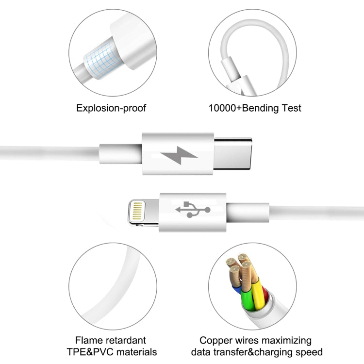 كابل شحن سريع بقوة 25 واط و3 أمبير USB-C / Type-C إلى 8 دبابيس من HAWEEL لأجهزة iPhone و iPad، طول الكابل: 2 متر