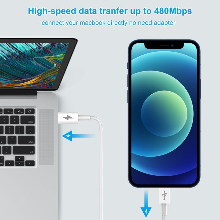 كابل شحن سريع بقوة 25 واط و3 أمبير USB-C / Type-C إلى 8 دبابيس من HAWEEL لأجهزة iPhone و iPad، طول الكابل: 2 متر