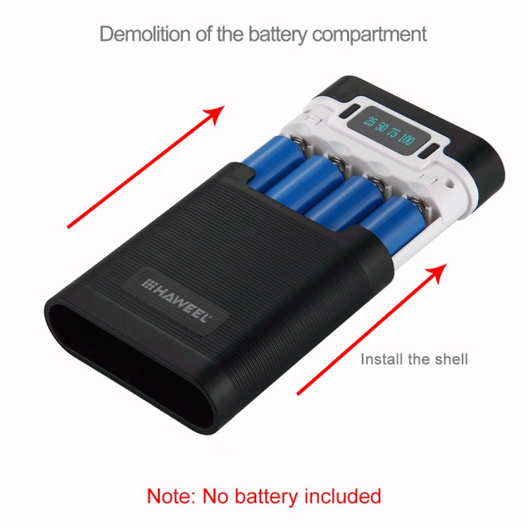 HAWEEL DIY 4 x 18650 Battery (Not Included) 10000mAh Power Bank Shell Box with 2 x USB Output & Display for iPhone, Galaxy, Sony, HTC, Google, Huawei, Xiaomi, Lenovo and other Smartphones, DIY 4x 18650 Batteries 10000mAh