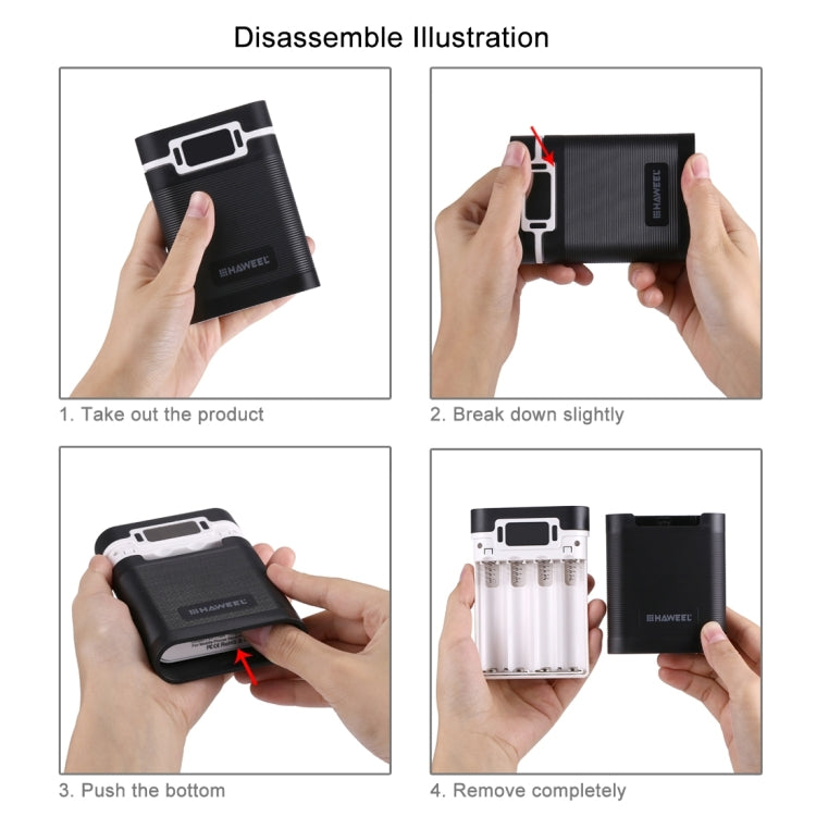 HAWEEL DIY 4 x 18650 Battery (Not Included) 10000mAh Power Bank Shell Box with 2 x USB Output & Display for iPhone, Galaxy, Sony, HTC, Google, Huawei, Xiaomi, Lenovo and other Smartphones, DIY 4x 18650 Batteries 10000mAh