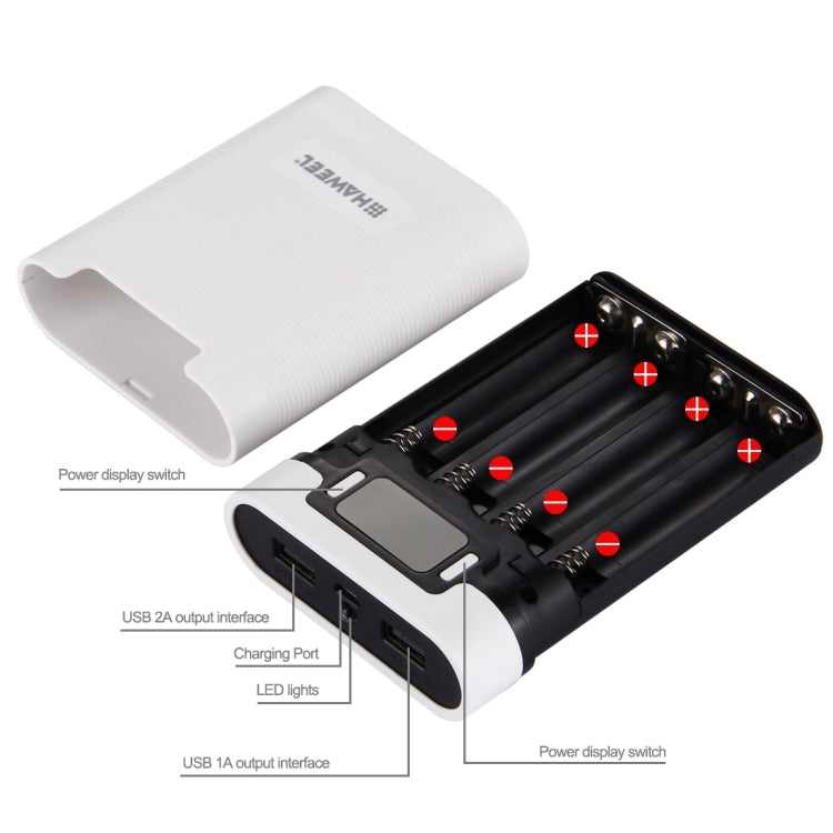 صندوق شل لبنك طاقة DIY مع 4 بطاريات 18650 (غير مشمولة) بسعة 10000 مللي أمبير مع مخرجين USB وشاشة عرض لأجهزة iPhone و Galaxy و Sony و HTC و Google و Huawei و Xiaomi و Lenovo وغيرها من الهواتف الذكية، DIY 4 بطاريات 18650 بسعة 10000 مللي أمبير (US)