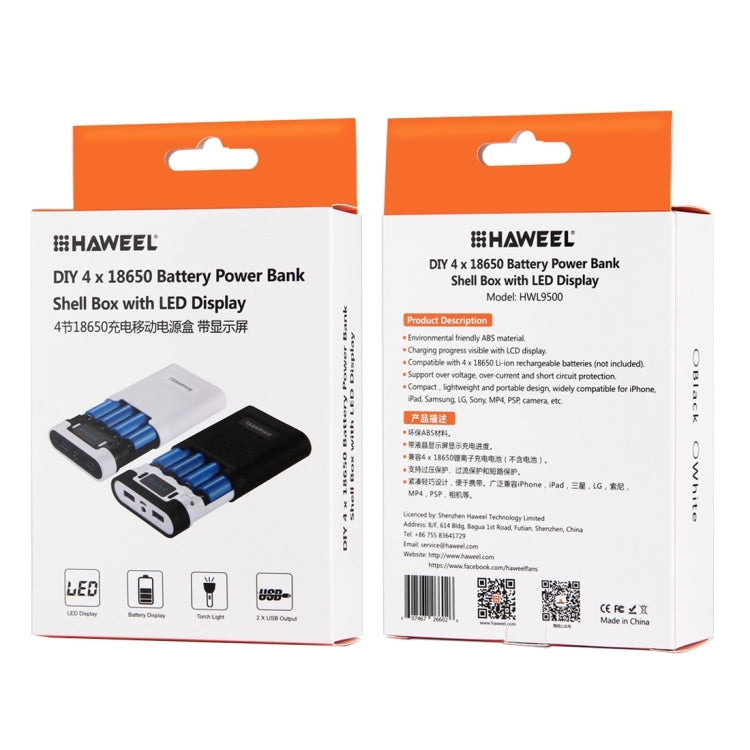 صندوق شل لبنك طاقة DIY مع 4 بطاريات 18650 (غير مشمولة) بسعة 10000 مللي أمبير مع مخرجين USB وشاشة عرض لأجهزة iPhone و Galaxy و Sony و HTC و Google و Huawei و Xiaomi و Lenovo وغيرها من الهواتف الذكية، DIY 4 بطاريات 18650 بسعة 10000 مللي أمبير (US)