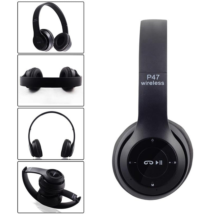 سماعة رأس بلوتوث لاسلكية قابلة للطي P47 مع منفذ صوت 3.5 مم، تدعم MP3 / المكالمات، P47 أسود، P47 أزرق، P47 أحمر، P47 أبيض، P47 أخضر