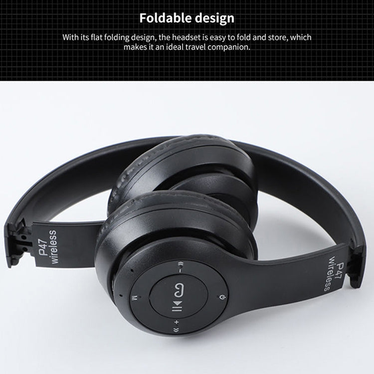 سماعة رأس بلوتوث لاسلكية قابلة للطي P47 مع منفذ صوت 3.5 مم، تدعم MP3 / المكالمات، P47 أسود، P47 أزرق، P47 أحمر، P47 أبيض، P47 أخضر