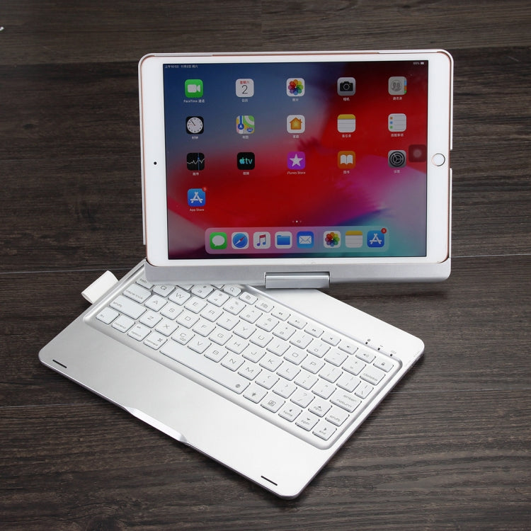حافظة تابلت جلدية مع لوحة مفاتيح بلوتوث قابلة للدوران بإضاءة خلفية ملونة لجهاز iPad 10.2 بوصة مع وظيفة فتحة قلم F102AS