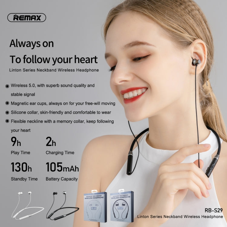 سماعة أذن لاسلكية بلوتوث من سلسلة Linton RB-S29 من REMAX مع شريط رقبة ذاكرة V5.0