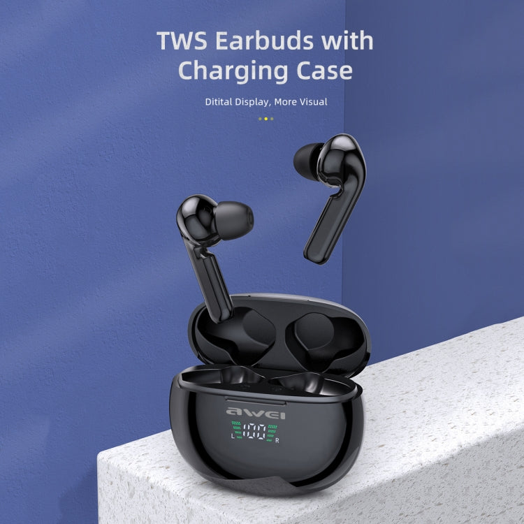 سماعة رأس رياضية بلوتوث TWS حقيقية مع عرض LED وحافظة شحن awei T15P Bluetooth V5.0، T15P