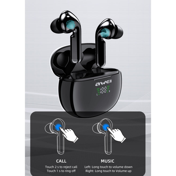 سماعة رأس رياضية بلوتوث TWS حقيقية مع عرض LED وحافظة شحن awei T15P Bluetooth V5.0، T15P