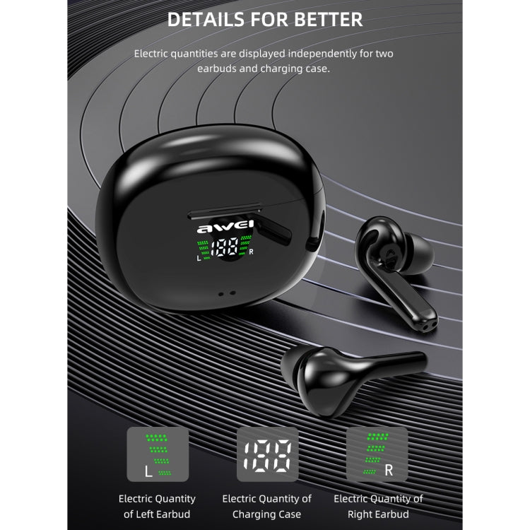 سماعة رأس رياضية بلوتوث TWS حقيقية مع عرض LED وحافظة شحن awei T15P Bluetooth V5.0، T15P
