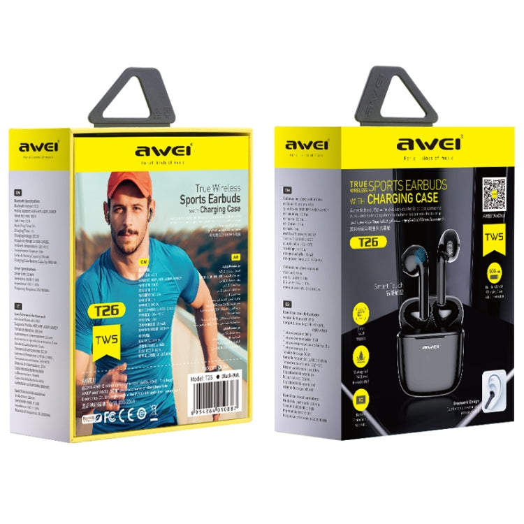 سماعة رأس رياضية بلوتوث TWS حقيقية مع حافظة شحن awei T26 Pro Bluetooth V5.0، T26 Pro