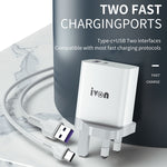 IVON AD52 18 واط USB-C / Type-C + USB منفذ مزدوج شاحن سريع PD