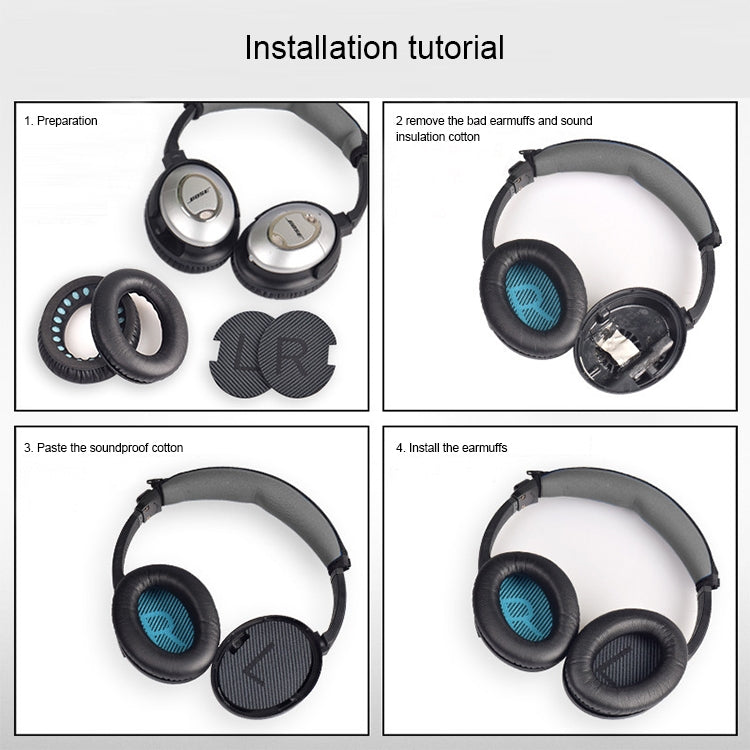زوج من أغطية سماعات الرأس الناعمة مع قطن عازل للصوت لـ BOSE QC2 / QC15 / AE2 / QC25