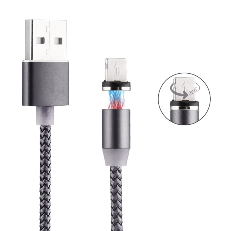 كابل شحن مغناطيسي دوار 360 درجة من 8 بن إلى USB 2.0 بنمط نسج مع مؤشر LED، طول الكابل: 1 متر
