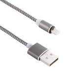 كابل شحن مغناطيسي دوار 360 درجة من 8 بن إلى USB 2.0 بنمط نسج مع مؤشر LED، طول الكابل: 1 متر