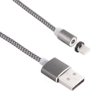 كابل شحن مغناطيسي دوار 360 درجة من 8 بن إلى USB 2.0 بنمط نسج مع مؤشر LED، طول الكابل: 1 متر