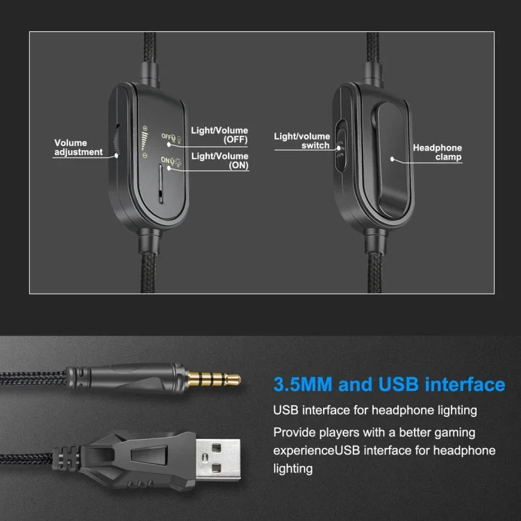 سماعة ألعاب ONIKUMA K8 فوق الأذن بصوت جهير ستيريو محيطي مع ميكروفون وأضواء LED