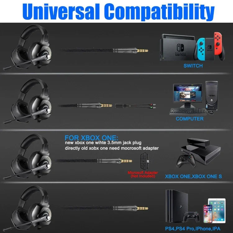 سماعة ألعاب ONIKUMA K6 فوق الأذن بصوت جهير ستيريو محيطي مع ميكروفون وأضواء RGB