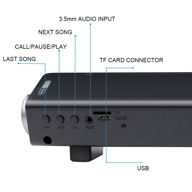 مكبر صوت شريط صوت LP-08 CE0152 مشغل MP3 USB 2.1CH بلوتوث لاسلكي مع جهاز تحكم عن بعد، CE0152 أسود، CE0152 ذهبي