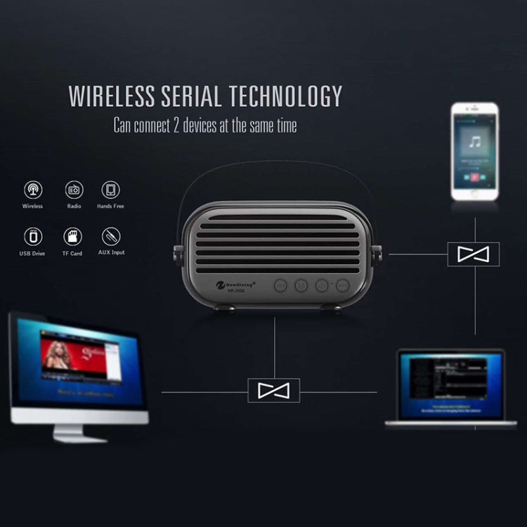 مكبر صوت بلوتوث منزلي أنيق NewRixing NR-3000 مع وظيفة المكالمات بدون استخدام اليدين، يدعم بطاقة TF و USB و FM و AUX