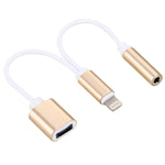 كابل محول شاحن 10 سم من 8 Pin أنثى و3.5 مم صوت أنثى إلى 8 Pin ذكر، يدعم جميع أنظمة IOS