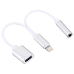 كابل محول شاحن 10 سم من 8 Pin أنثى و3.5 مم صوت أنثى إلى 8 Pin ذكر، يدعم جميع أنظمة IOS