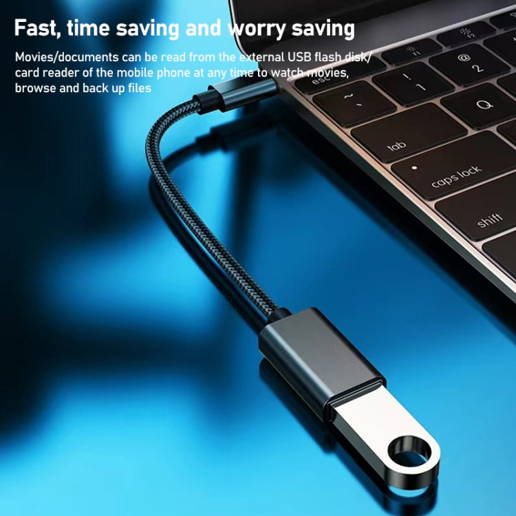 كابل شحن ونقل بيانات USB أنثى إلى Type-C ذكر بطول 8.3 سم بسلك معدني OTG
