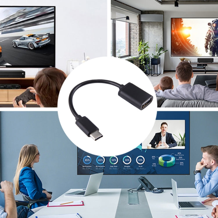 كابل شحن ونقل بيانات USB أنثى إلى Type-C ذكر بطول 8.3 سم بسلك معدني OTG