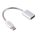 كابل شحن ونقل بيانات USB أنثى إلى Type-C ذكر بطول 8.3 سم بسلك معدني OTG