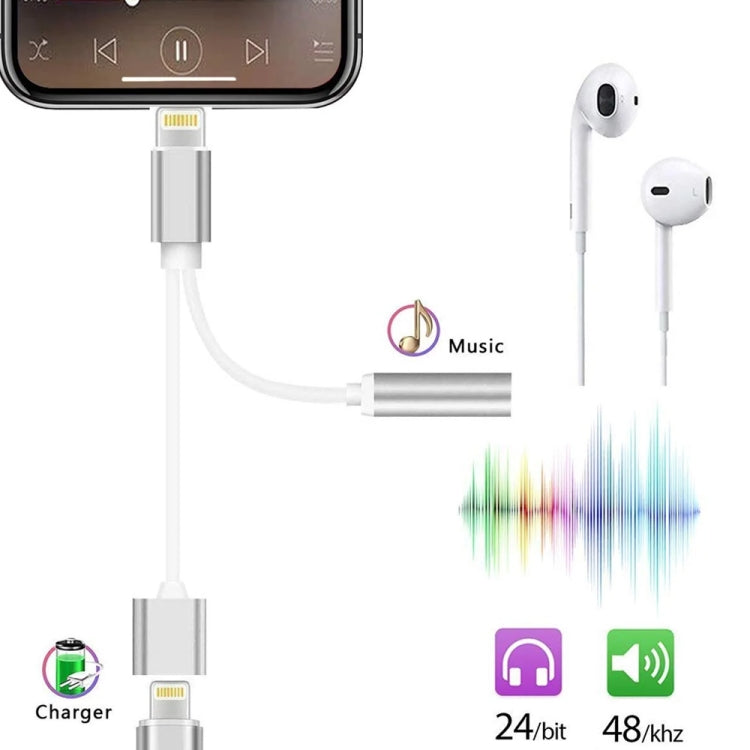 كابل محول شاحن 10 سم من 8 Pin أنثى و3.5 مم صوت أنثى إلى 8 Pin ذكر، يدعم جميع أنظمة iOS