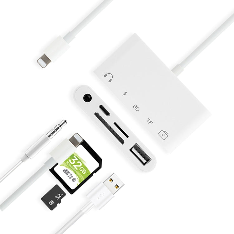 موزع 5 في 1 8 دبابيس إلى USB و USB-C / Type-C ومنفذ سماعة 3.5 مم وقارئ بطاقات SD و TF