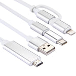 كابل محول 3 في 1 من Micro USB و8 Pin وType-C إلى HDMI بدقة HD 1080P لتلفاز HDTV