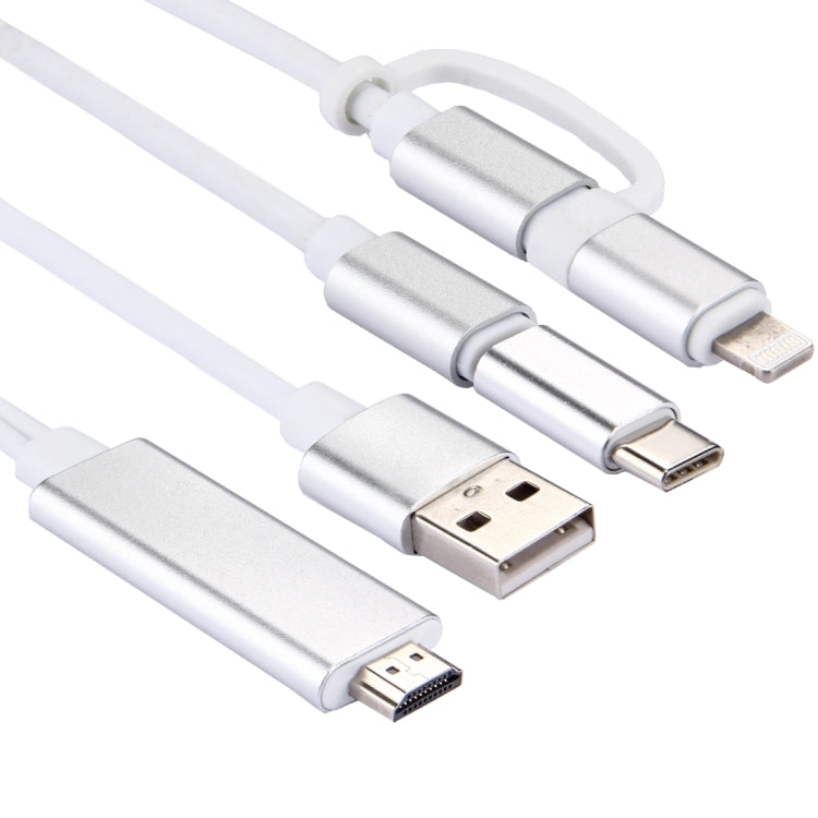 كابل محول 3 في 1 من Micro USB و8 Pin وType-C إلى HDMI بدقة HD 1080P لتلفاز HDTV