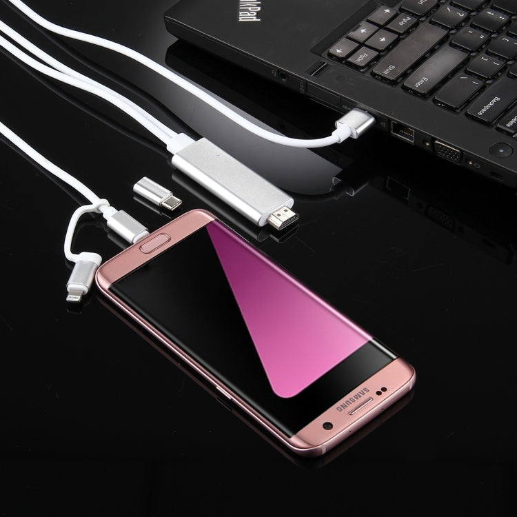 كابل محول 3 في 1 من Micro USB و8 Pin وType-C إلى HDMI بدقة HD 1080P لتلفاز HDTV