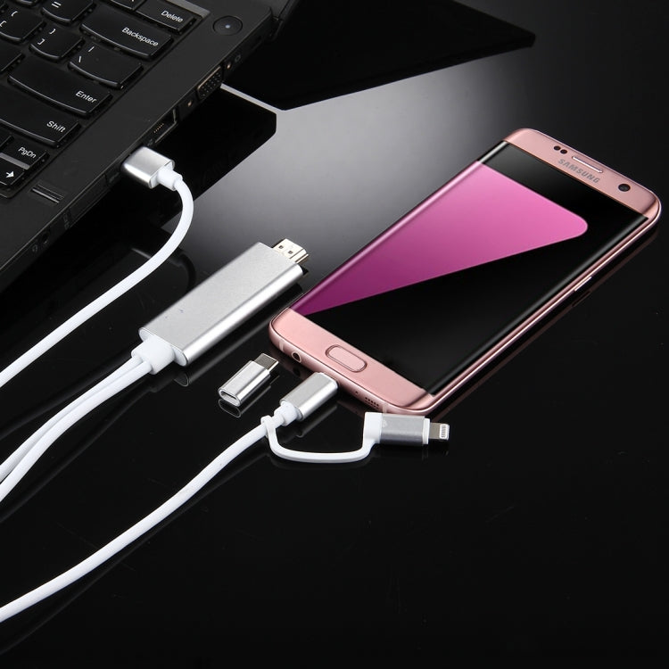 كابل محول 3 في 1 من Micro USB و8 Pin وType-C إلى HDMI بدقة HD 1080P لتلفاز HDTV
