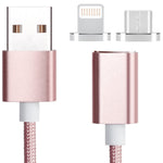 كابل بيانات مغناطيسي 2 في 1 5 فولت 2 أمبير Micro USB و8 بن إلى USB 2.0 بنمط نسج، طول الكابل: 1.2 متر