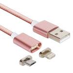 كابل بيانات مغناطيسي 2 في 1 5 فولت 2 أمبير Micro USB و8 بن إلى USB 2.0 بنمط نسج، طول الكابل: 1.2 متر