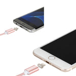 كابل بيانات مغناطيسي 2 في 1 5 فولت 2 أمبير Micro USB و8 بن إلى USB 2.0 بنمط نسج، طول الكابل: 1.2 متر