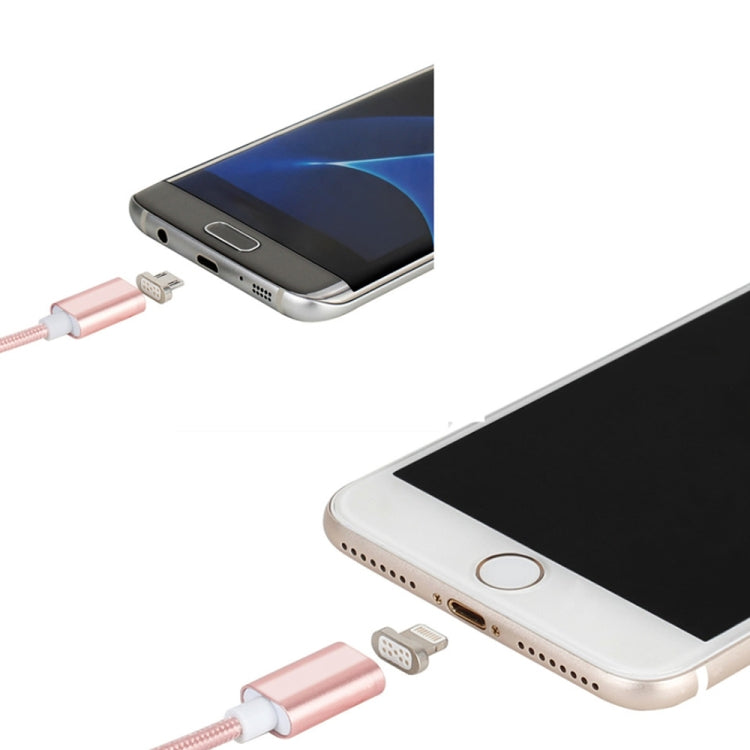 كابل بيانات مغناطيسي 2 في 1 5 فولت 2 أمبير Micro USB و8 بن إلى USB 2.0 بنمط نسج، طول الكابل: 1.2 متر