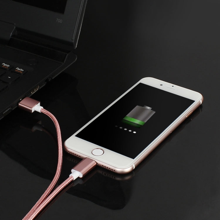 كابل بيانات مغناطيسي 2 في 1 5 فولت 2 أمبير Micro USB و8 بن إلى USB 2.0 بنمط نسج، طول الكابل: 1.2 متر
