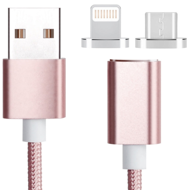 كابل بيانات مغناطيسي 2 في 1 5 فولت 2 أمبير Micro USB و8 بن إلى USB 2.0 بنمط نسج، طول الكابل: 1.2 متر