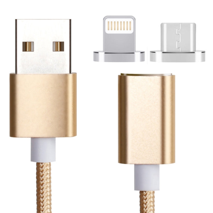 كابل بيانات مغناطيسي 2 في 1 5 فولت 2 أمبير Micro USB و8 بن إلى USB 2.0 بنمط نسج، طول الكابل: 1.2 متر