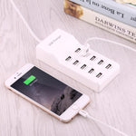 محول شاحن USB بقدرة 10 منافذ 5 فولت 2.4 أمبير / 2.1 أمبير / 1 أمبير، قابس الاتحاد الأوروبي