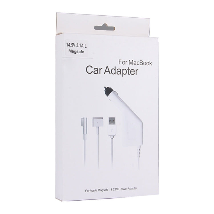 شاحن سيارة MagSafe 1 على شكل T بجهد 14.5 فولت وقوة 45 واط وتيار 3.1 أمبير مع 5 دبابيس ومنفذ USB واحد لأجهزة Apple Macbook A1150 / A1151 / A1172 / A1184 / A1211 / A1370، الطول: 1.7 متر، 45W 14.5V 3.1A