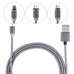 كابل شحن ومزامنة بيانات مضفر بطول 1.05 متر من 8 بن + Micro USB + USB-C / Type-C إلى USB مع مؤشر LED