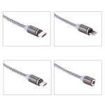 كابل شحن ومزامنة بيانات مضفر بطول 1.05 متر من 8 بن + Micro USB + USB-C / Type-C إلى USB مع مؤشر LED