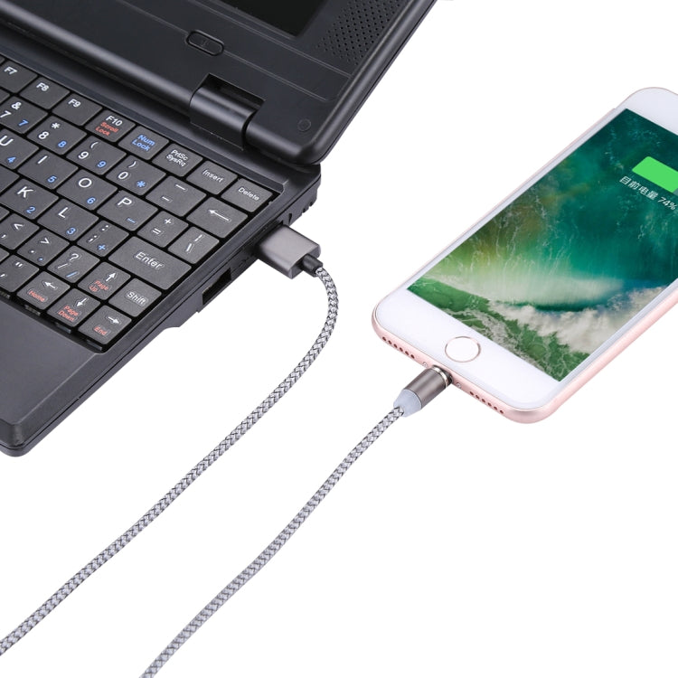 كابل شحن ومزامنة بيانات مضفر بطول 1.05 متر من 8 بن + Micro USB + USB-C / Type-C إلى USB مع مؤشر LED